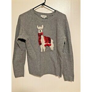 Artisan NY Women’s M Gray Sparkle Llama Christmas Sweater Merino Wool